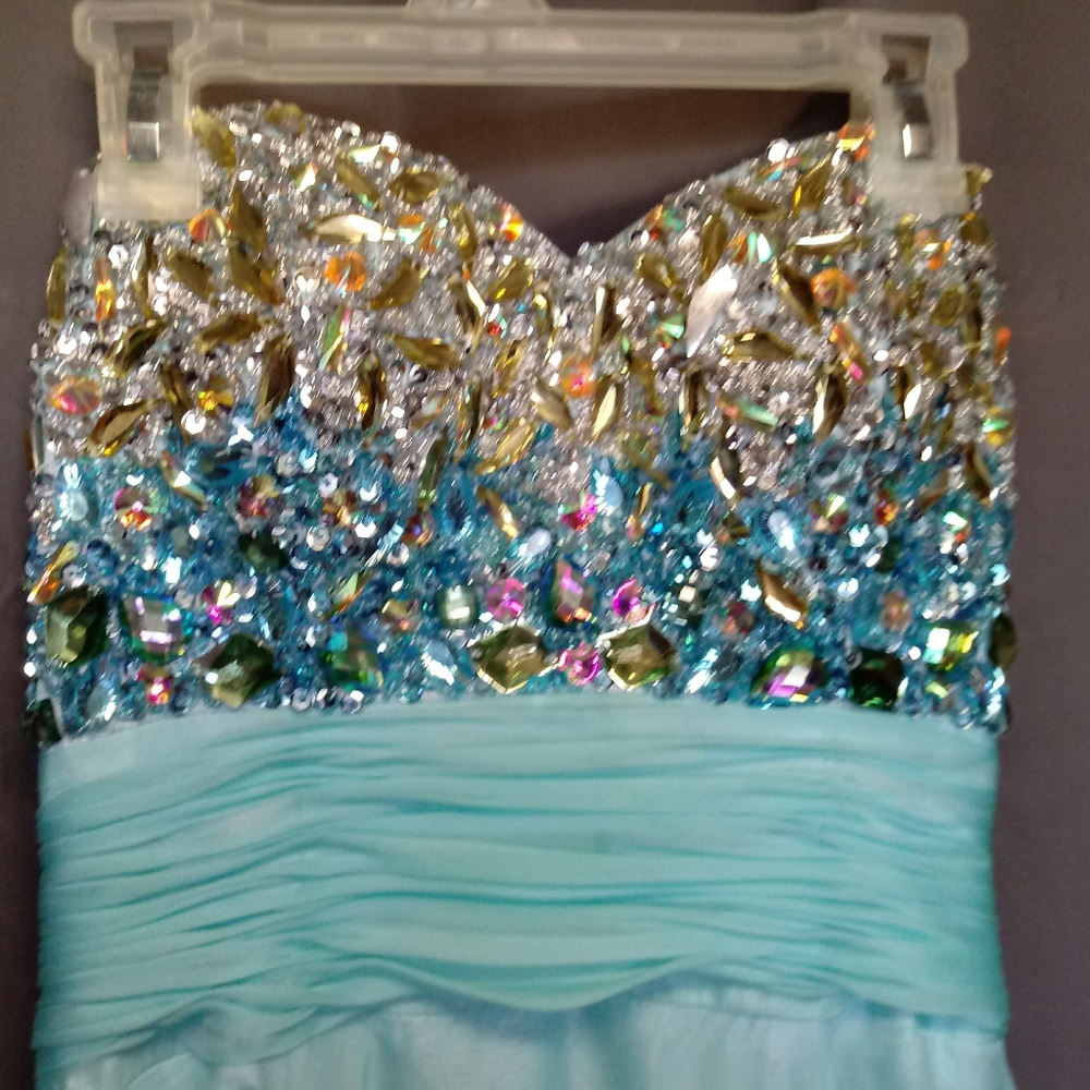 Teal jeweled strapless dress - Picture 2 of 7